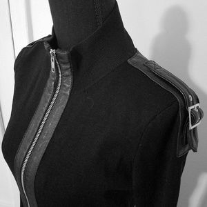 Black silk and leather military sweater jacket